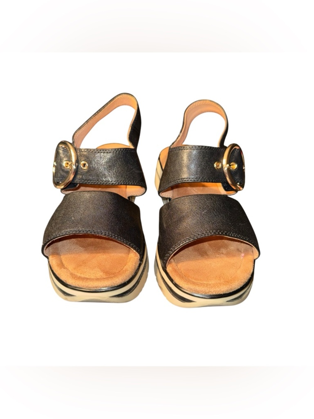 Womens ECCO Salvia Black Leather Comfort Sandals Adjustable Straps Size 9 - Picture 2 of 7